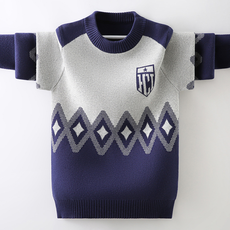 秋冬新款男童加绒加厚童装毛衣中大儿童纯棉针织衫男孩线衫口袋潮