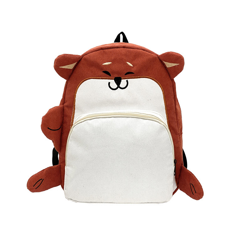 Factory Wholesale Japanese Funny Cartoon Animal Corduroy Backpack Cute Soft Girl Backpack Large Capacity Schoolbag