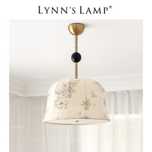 Lynn's立意 法式复古布艺吊灯 实木书房卧室花纹美式浪漫客厅灯具