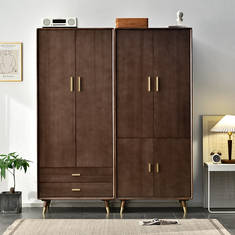 a4l全实木衣柜小型矮两门收纳轻奢小户型大儿童男孩黑胡桃色卧室