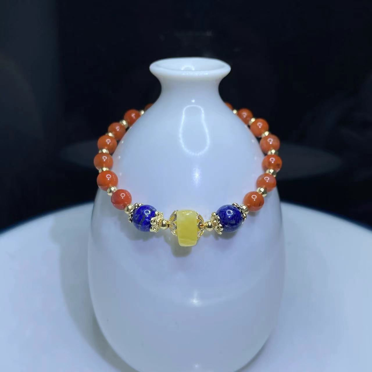 福利款南红玛瑙手链女蜜蜡青金石设计个性款抽拉式水晶手串仙女范