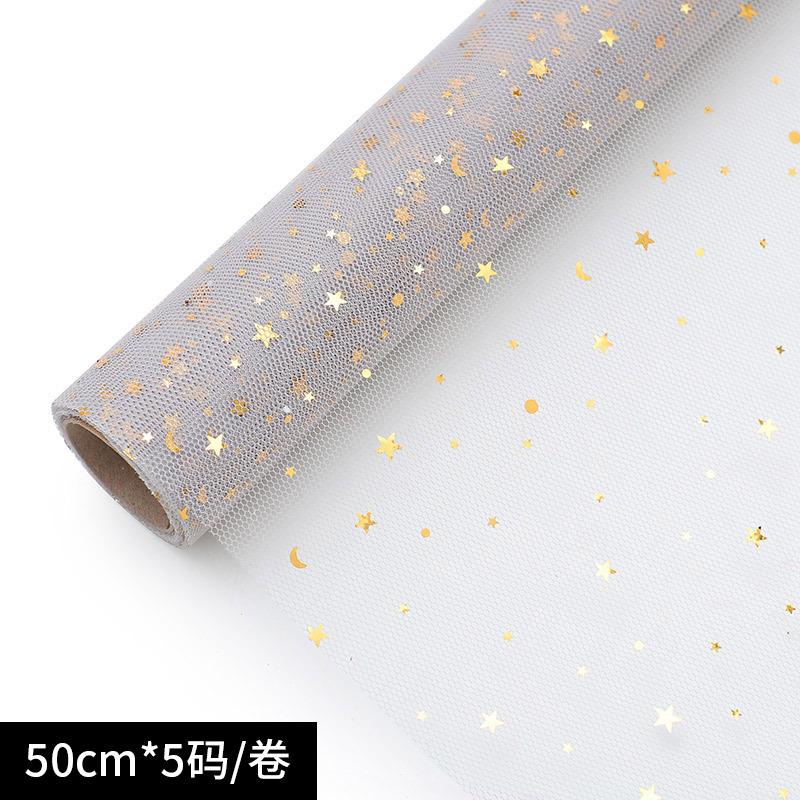 Flower Packaging Mesh Starry Sky Yarn Flower Wrapping Voile Flower Shop Floral Bouquet Wrapping Paper Material Yarn Gilding Star Moon Yarn