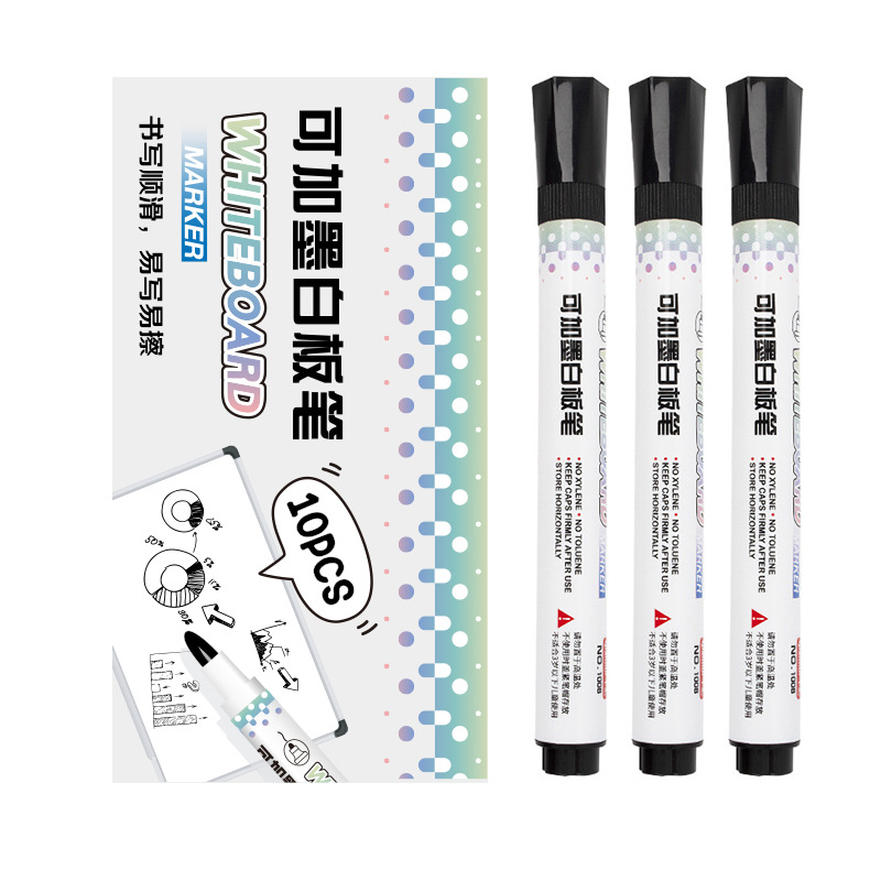 Whiteboard Marker Ink Can Be Added Erasable Pen Black Marking Pen Color Thick Head Marker Pen Water-Based Large Capacity Whiteboard Marker