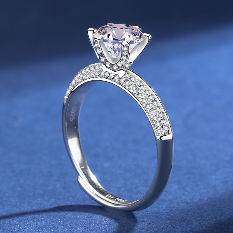 恒丽d色一克拉s925银莫桑石戒指半壁江山满镶开口可调节男女对戒