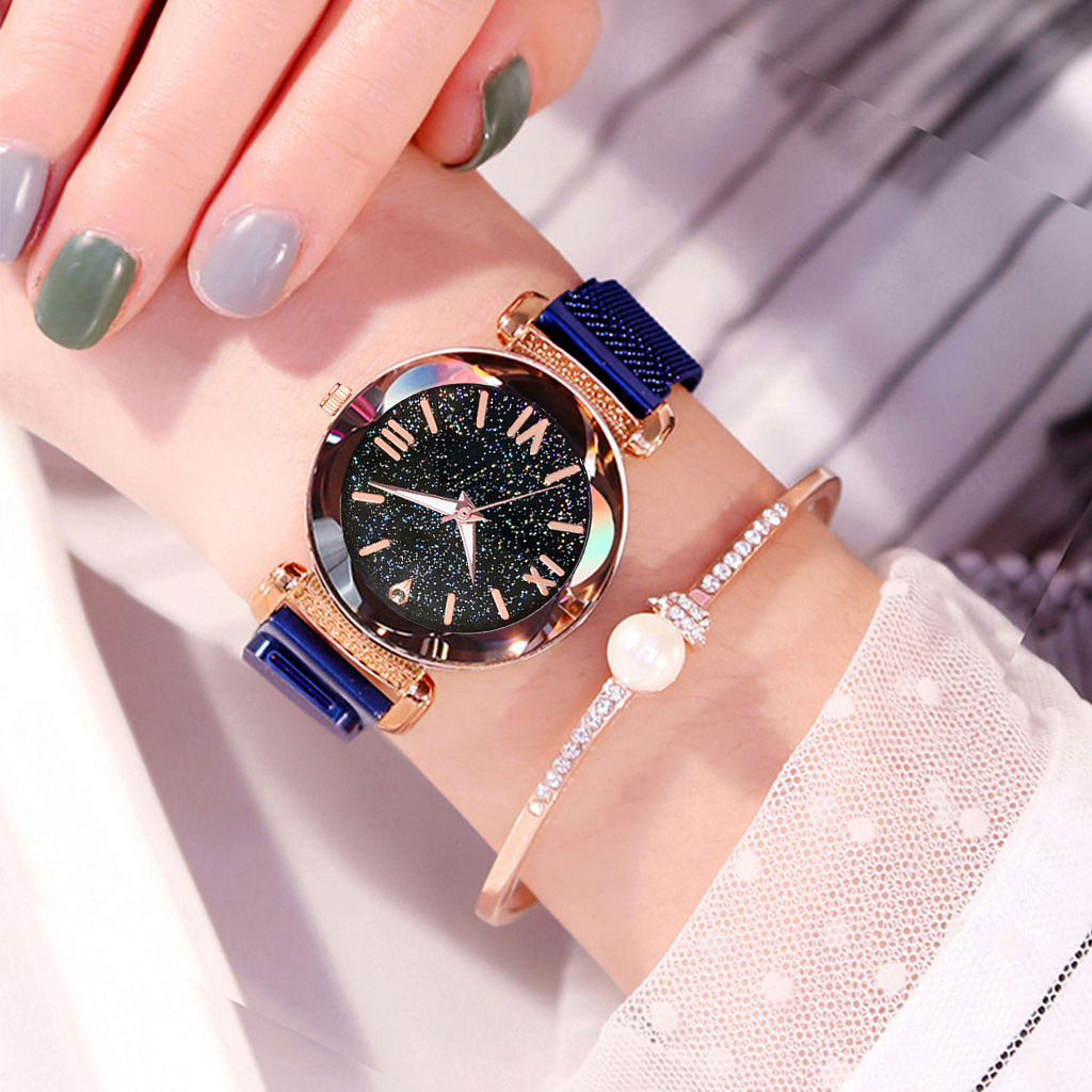 抖音花边星空手表 懒人米兰带吸铁石罗马石英表 现货网红表