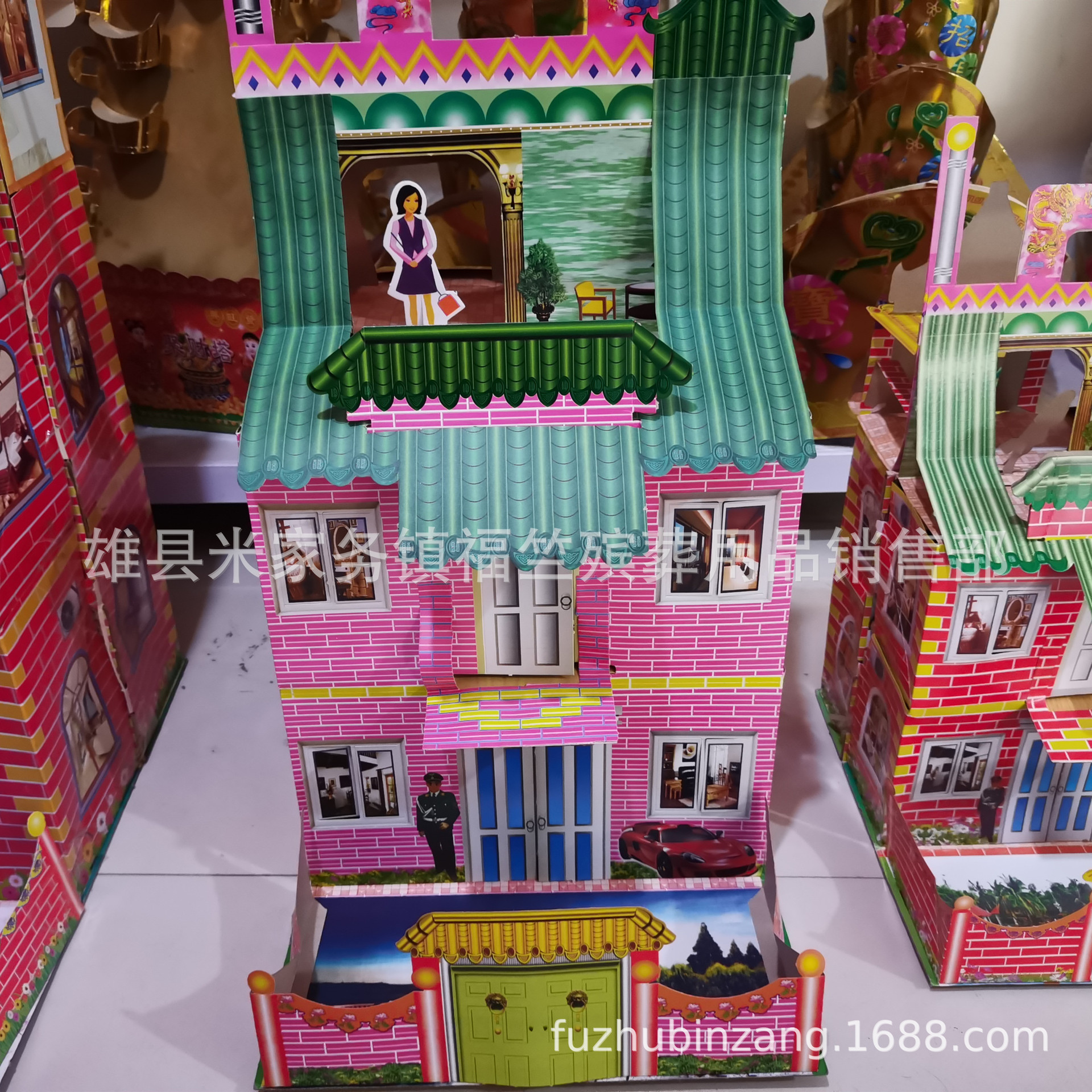 福竺殡葬 批发纸活纸扎 中号免粘折叠楼 二层小别墅 洋楼祭祀纸品