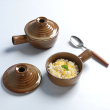 日式粗陶侧把钵碗复古带盖小汤碗家用水果沙拉碗特色菜盘酒店餐具