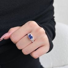 婚礼系列S925纯银蓝宝石戒指女奢华高级坦桑蓝锆石高碳钻珠宝批发