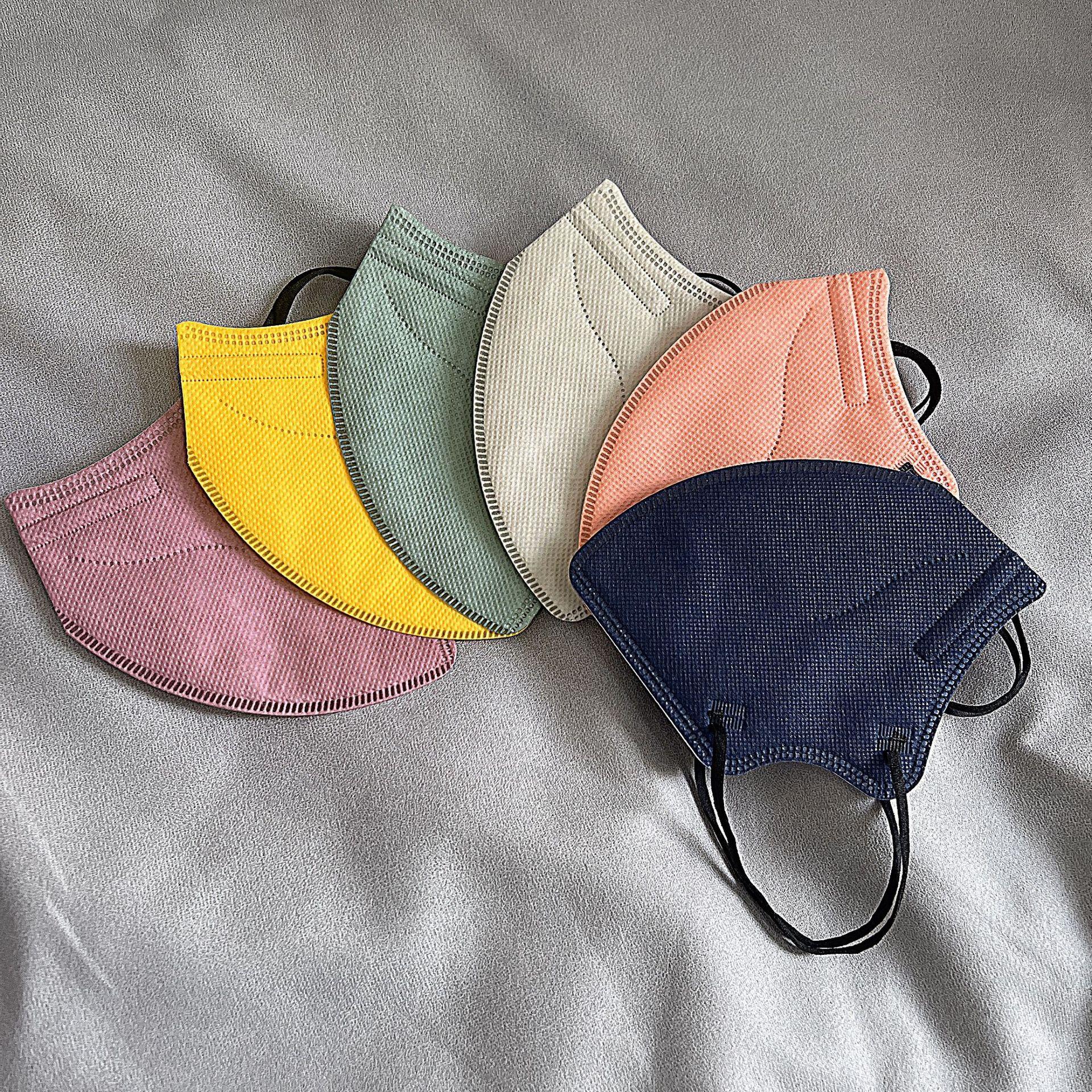 盈肯4d立体口罩3d鱼型莫兰迪色一次性成人四层防护透气face mask