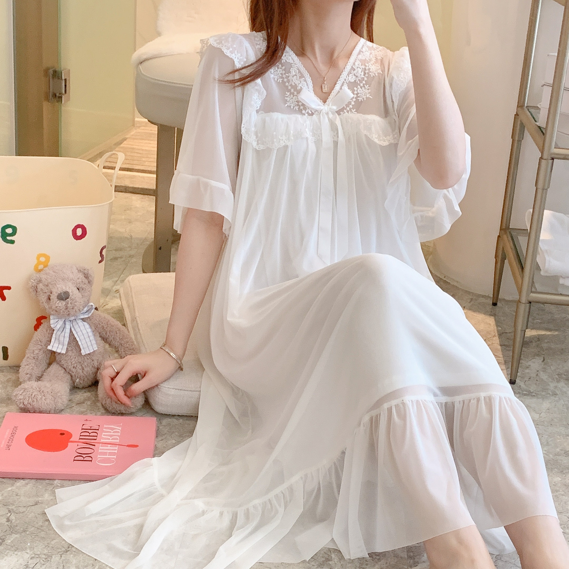 长睡裙夏季睡衣女丝睡衣棉質全棉的睡裙相似宅小猫2021春秋新款针织棉