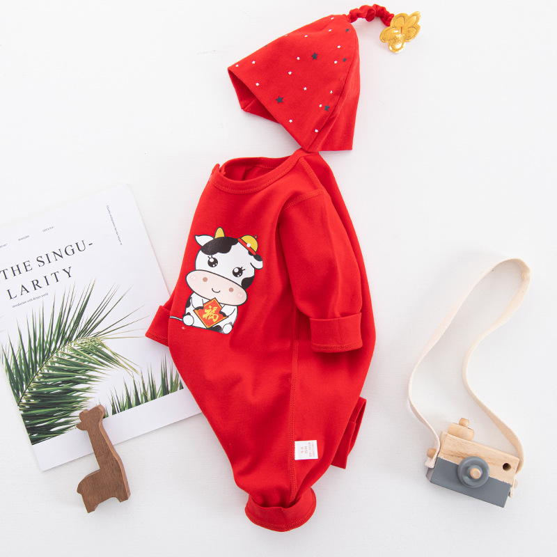 Newborn Baby Four Seasons Big Red Clothes First Born 100 Days One-Piece Clothes Baby Full Moon Clothes Monk Clothes Spring and Autumn Baby Clothes