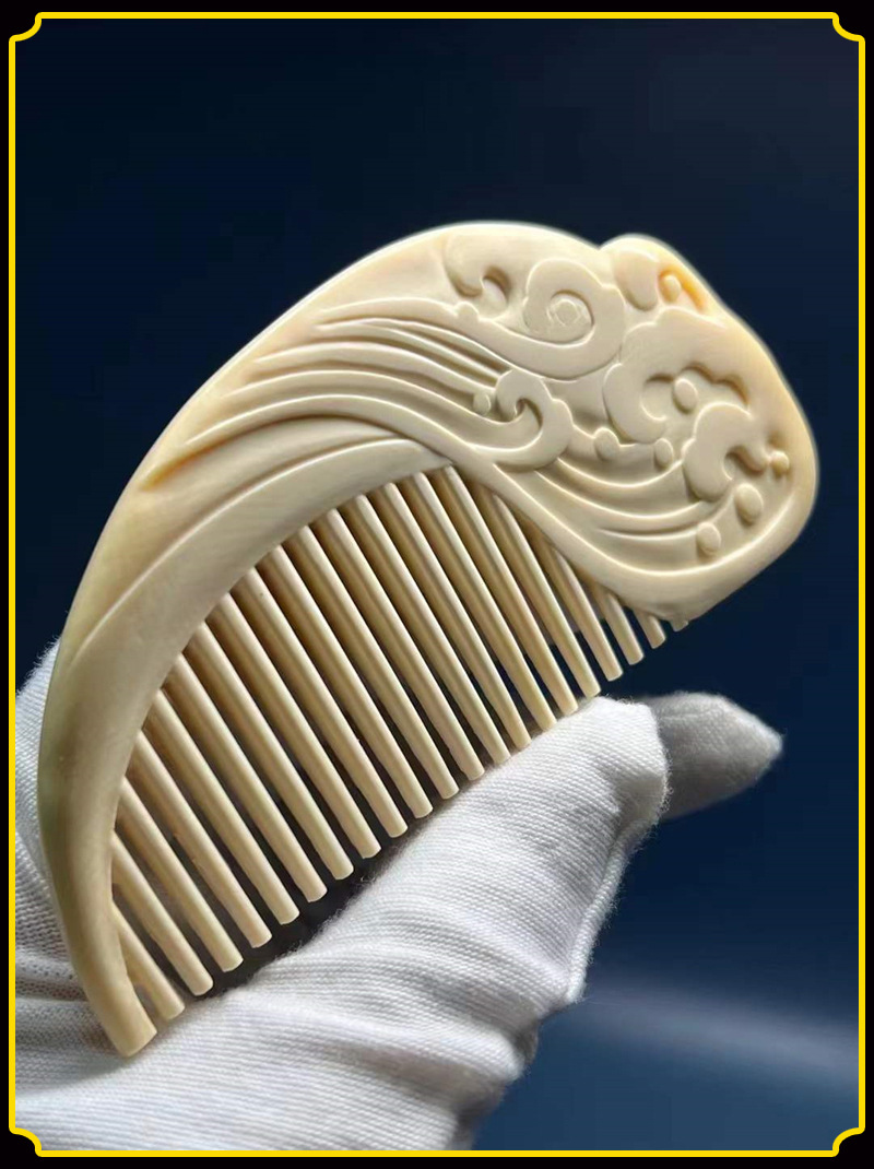 猛犸象牙牙雕梳子浪花美人梳 猛犸牙保真高品质收藏送礼