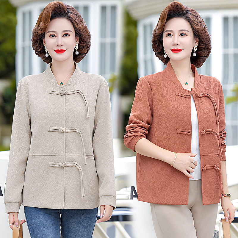 中年妈妈外套春秋洋气短款风衣2024新款中老年女秋装休闲大码上衣