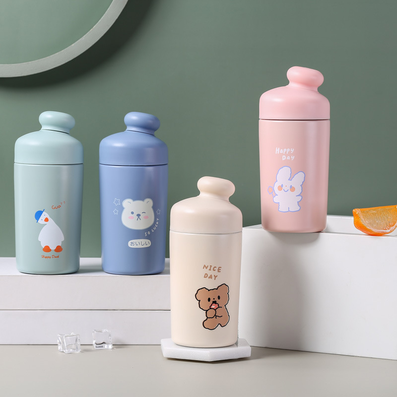 Korean Cartoon Balls Thermos Cup Good-looking Small Cute Portable Cold Preservation Milky Tea Cup with Straw Tumbler