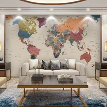 16D北欧风世界地图壁纸壁画客厅沙发无缝墙布简约现代办公室墙纸