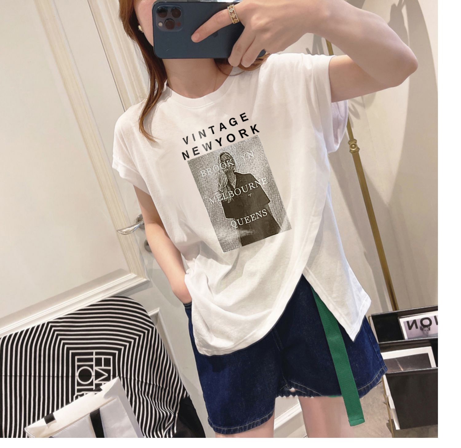 High Cotton Short-Sleeved T-shirt for Women Early Spring Summer Half Sleeve 2023 New Irregular Slit Top T-shirt