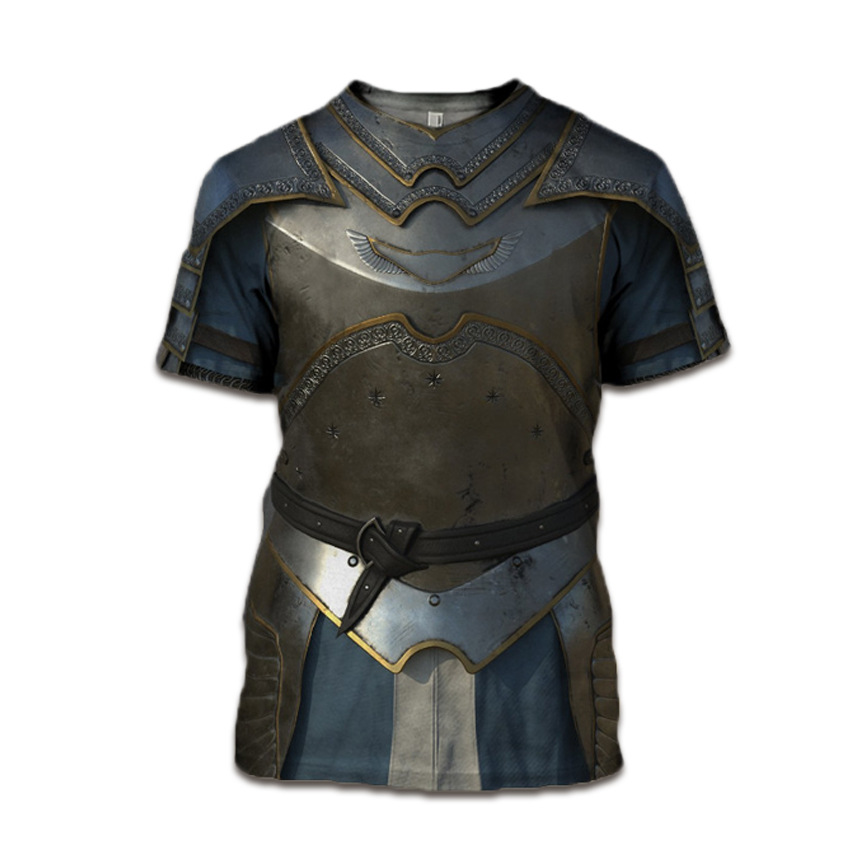 外贸独立站热销夏季新款 武士铠甲3d印花男式t恤上衣休闲大码短袖