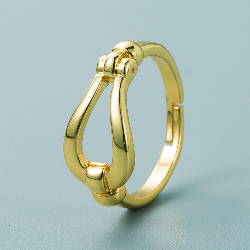 欧美跨境铜镀金锆石几何回形针戒指女简约彩色水晶向日葵开口指环