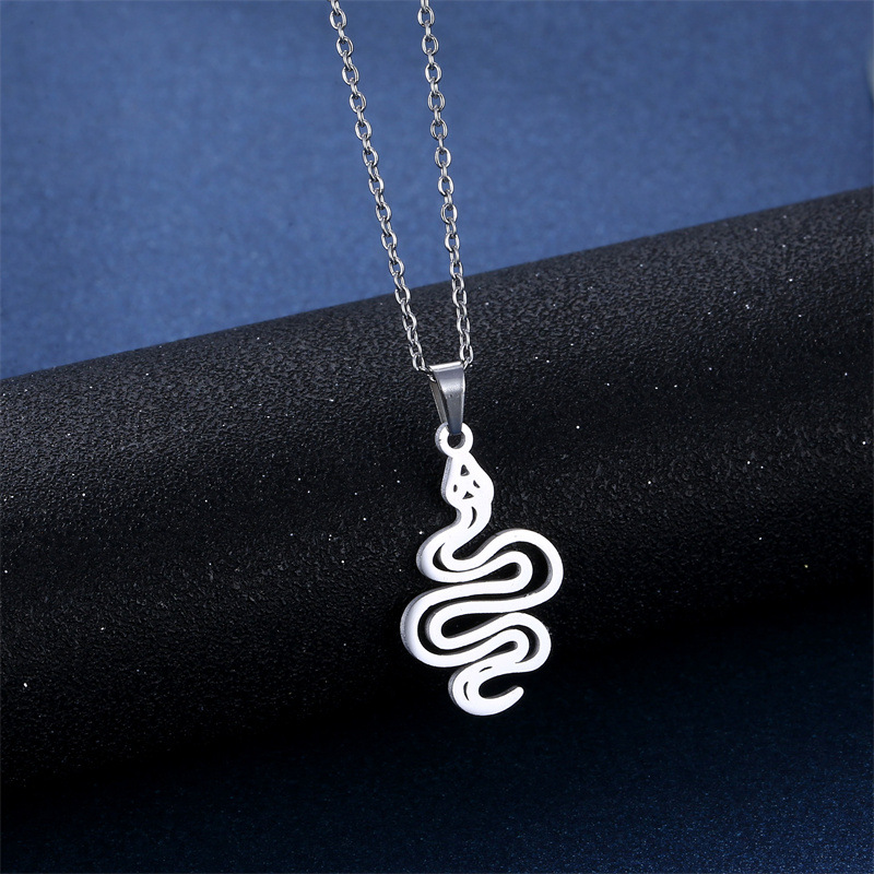 AliExpress New Accessories Hip Hop Style Snake Pendant Necklace and Earring Suit Stainless Steel Clavicle Chain Female