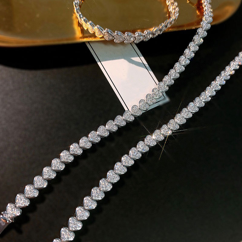 18k金镶钻石手链 女 心形手链 简约 群镶 桃心 金手链 配证书送礼