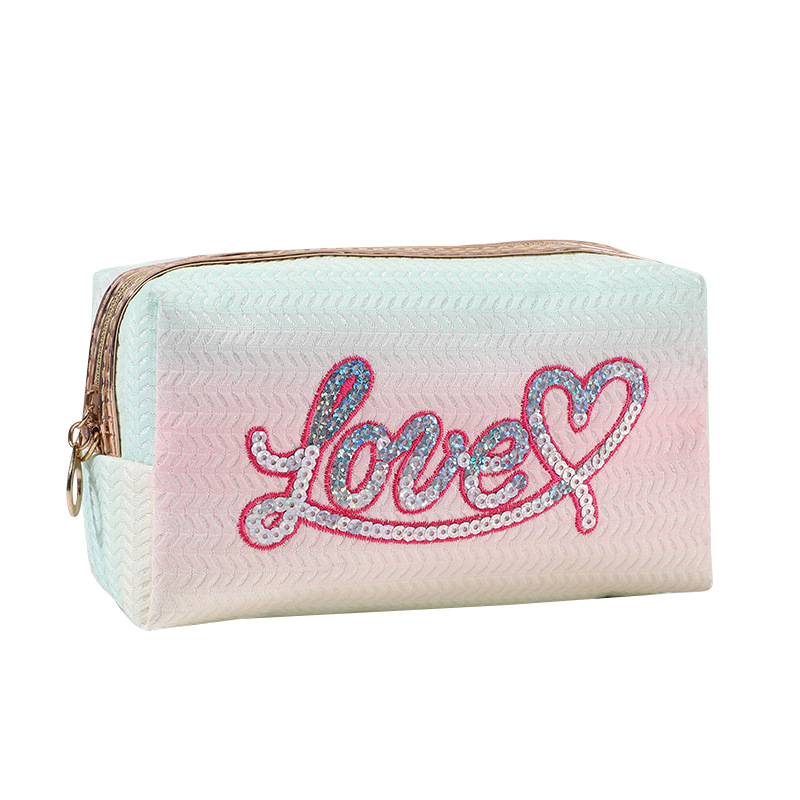 Colorful GREAT Embroidered Sequins Love Cosmetic Bag Cosmetics Skincare Storage Bag Face Powder Air Cushion Cosmetic Bag