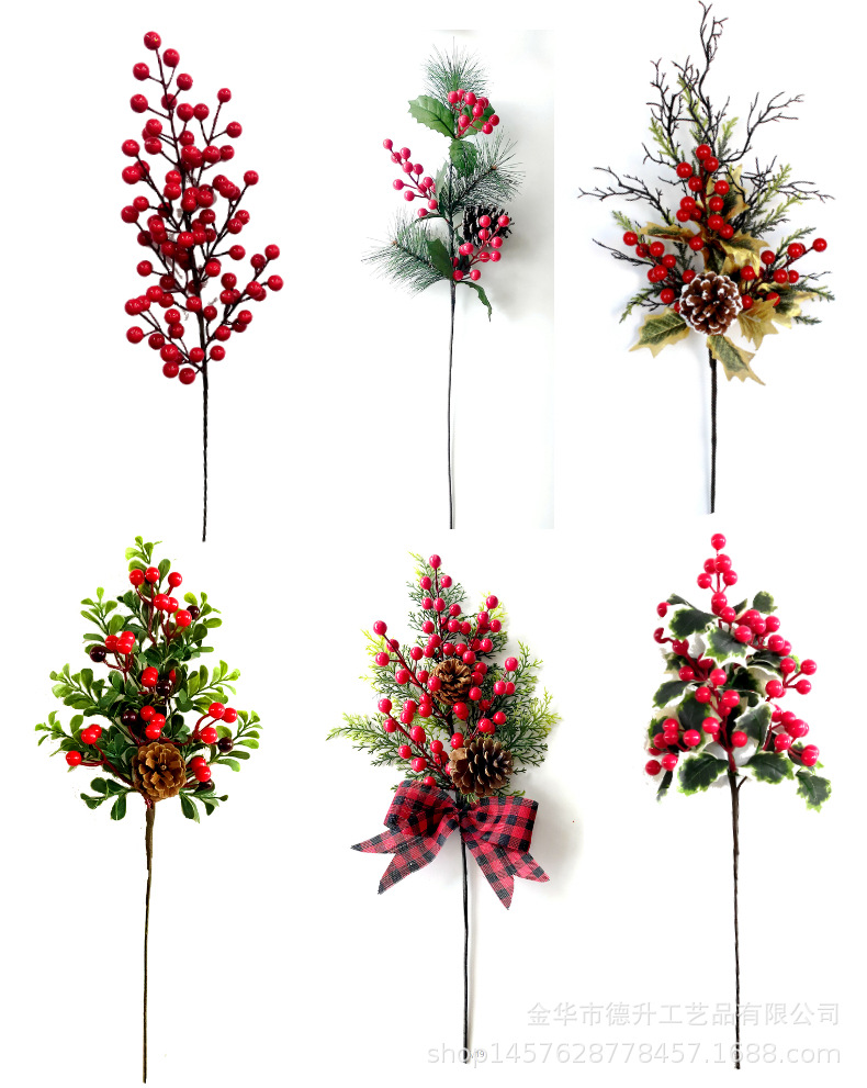 DSEN 2022 Christmas Decorations Chinese Hawthorn PE Pine Twig Cutting Bottle Flower Decoration Home Hanging Decoration