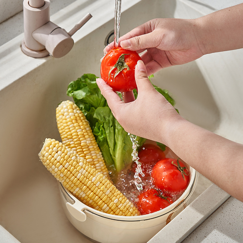 Creative Bear Drain Basket Washing Vegetable Basket Double-Layer Drain Basket Plastic Water Filter Basket Fruit Washing Basket Kitchen Draining Basin