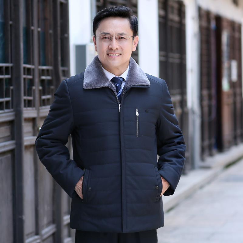 中老年男士翻领棉衣冬季爸爸装棉袄加绒加厚棉服爸爸装外套2023款