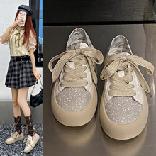 厚底小白鞋女单鞋板鞋2024春季新款韩版两穿休闲运动鞋学生帆布鞋