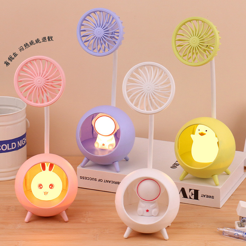 New Cute Pet Spaceman Rabbit Desktop Rechargeable Fan Night Light Ambience Light Desktop Fan Children's Day Gift