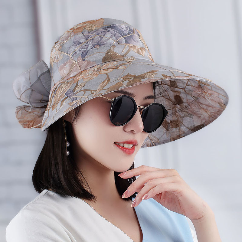 2024年夏季上新印花中老年妈妈遮脸防晒太阳帽度假沙滩帽女凉帽薄