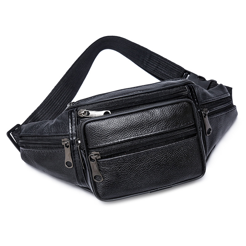 First Layer Cowhide Men's Belt Bag Outdoor Sports and Casual Chest Bag Multifunctional Running Shoulder Messenger Bag Leather Pocket