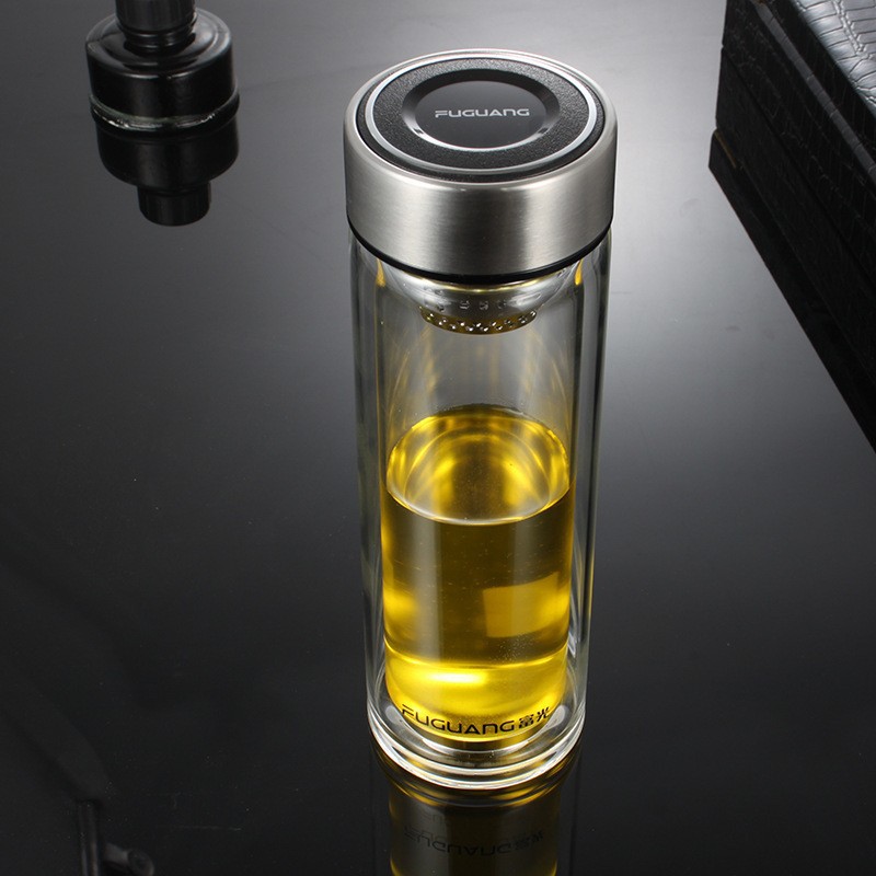 富光双层玻璃杯便携过滤办公茶杯透明耐热水晶杯可印制logo礼品杯