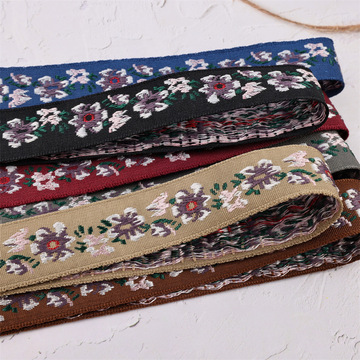 2cm民族花边提花织带 彩色涤纶刺绣花朵网格边线民族织带厂家现货