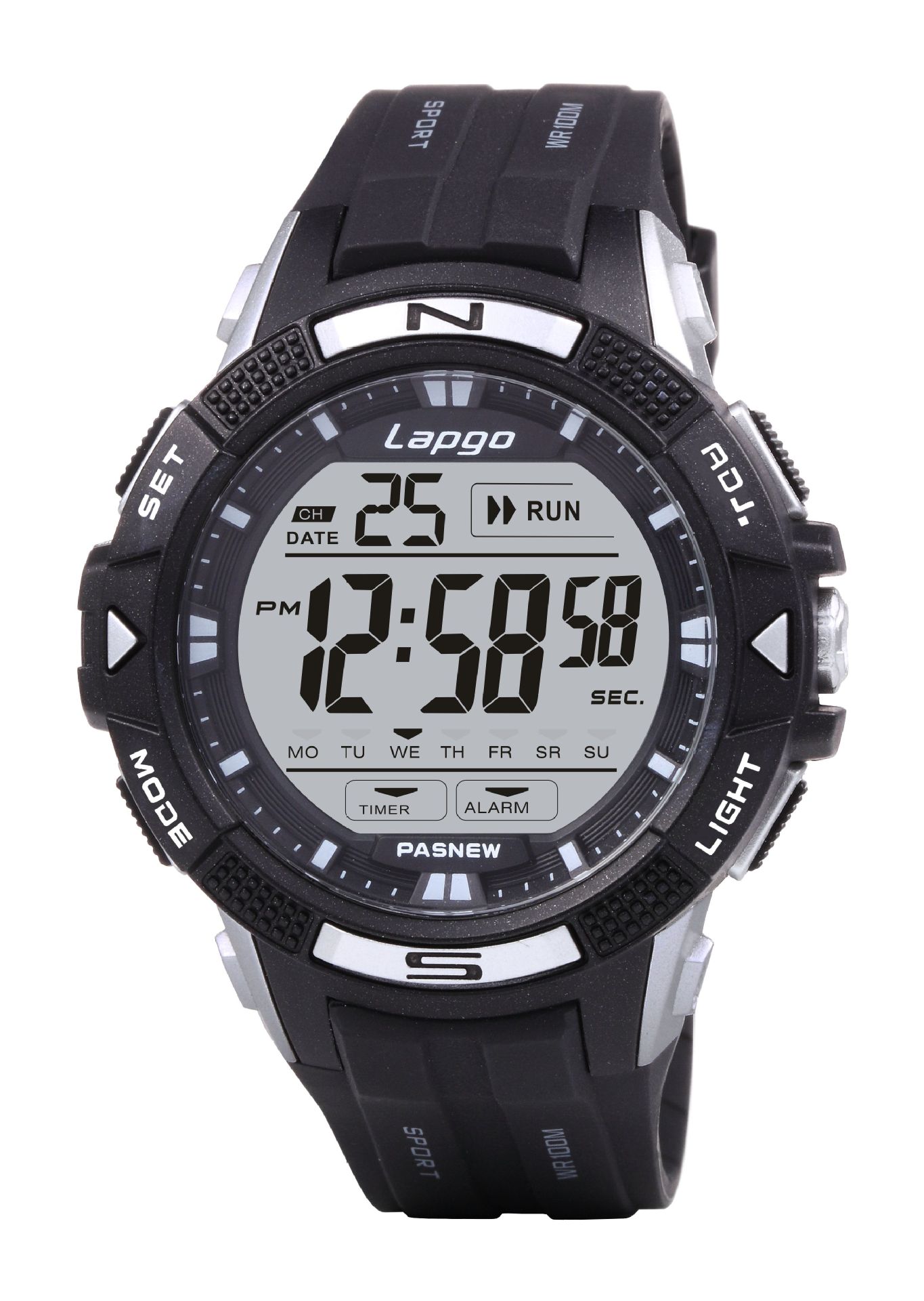 百圣牛2021新款男士100m电子腕表两地时间数字运动手表