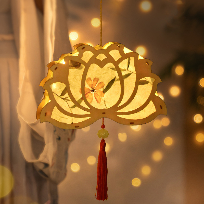 花草纸宫灯儿童节创意古风灯笼diy材料包发光莲花灯荷花灯手提灯