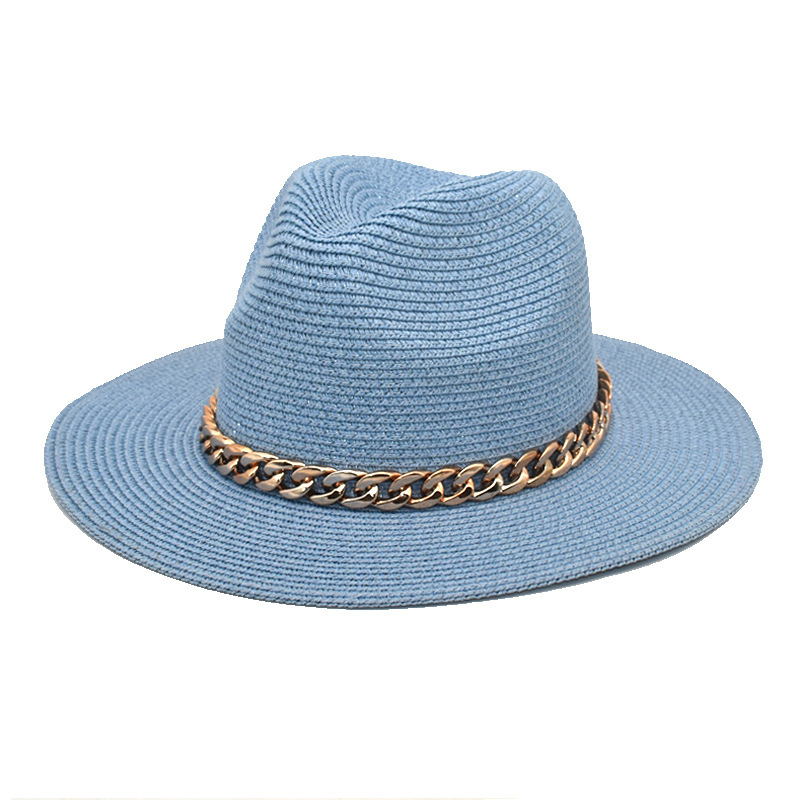 Women's Hat Sunlight Blocker for Summer Straw Hat Gold Chain Top Hat European and American Wide Brim Hat Men's and Women's Outdoor Travel Fedora Hat