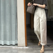 白色窄版休闲西装裤女春季薄款法式高级感垂感高腰阔腿裤直筒长裤