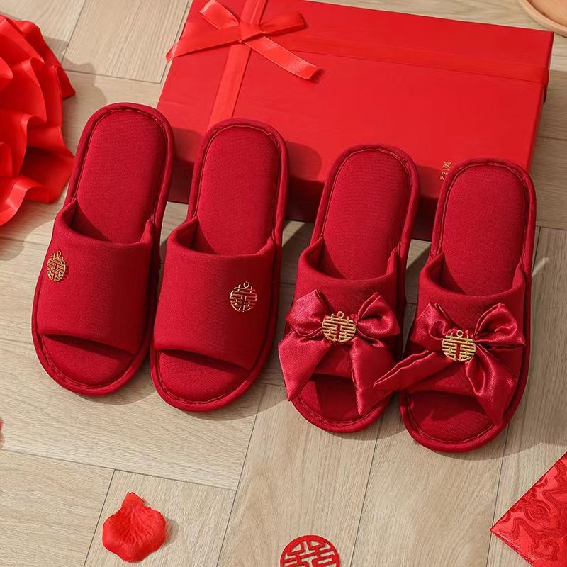 结婚拖鞋高级感新婚情侣款厚底新郎新娘陪嫁喜庆红色一对夏季轻奢