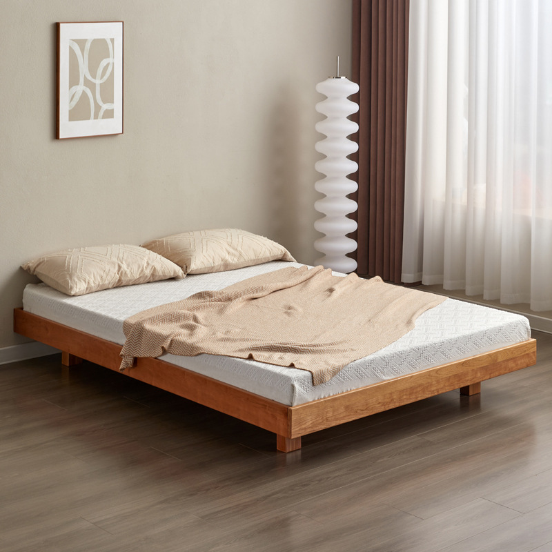 北美黑胡桃木实木双人床现代简约樱桃木原木卧室小户型榻榻米矮床