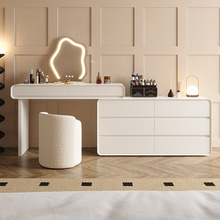 白色奶油风梳妆台收纳柜一体现代简约卧室伸缩实木化妆桌床尾斗柜
