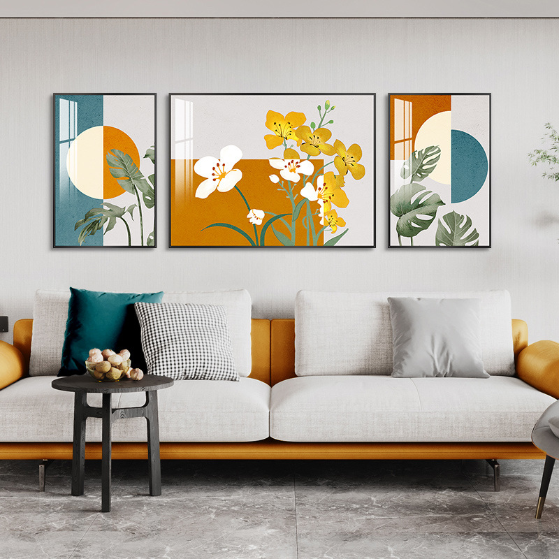 现代简约沙发背景墙挂画北欧客厅装饰画文艺花卉餐厅墙画三联壁画