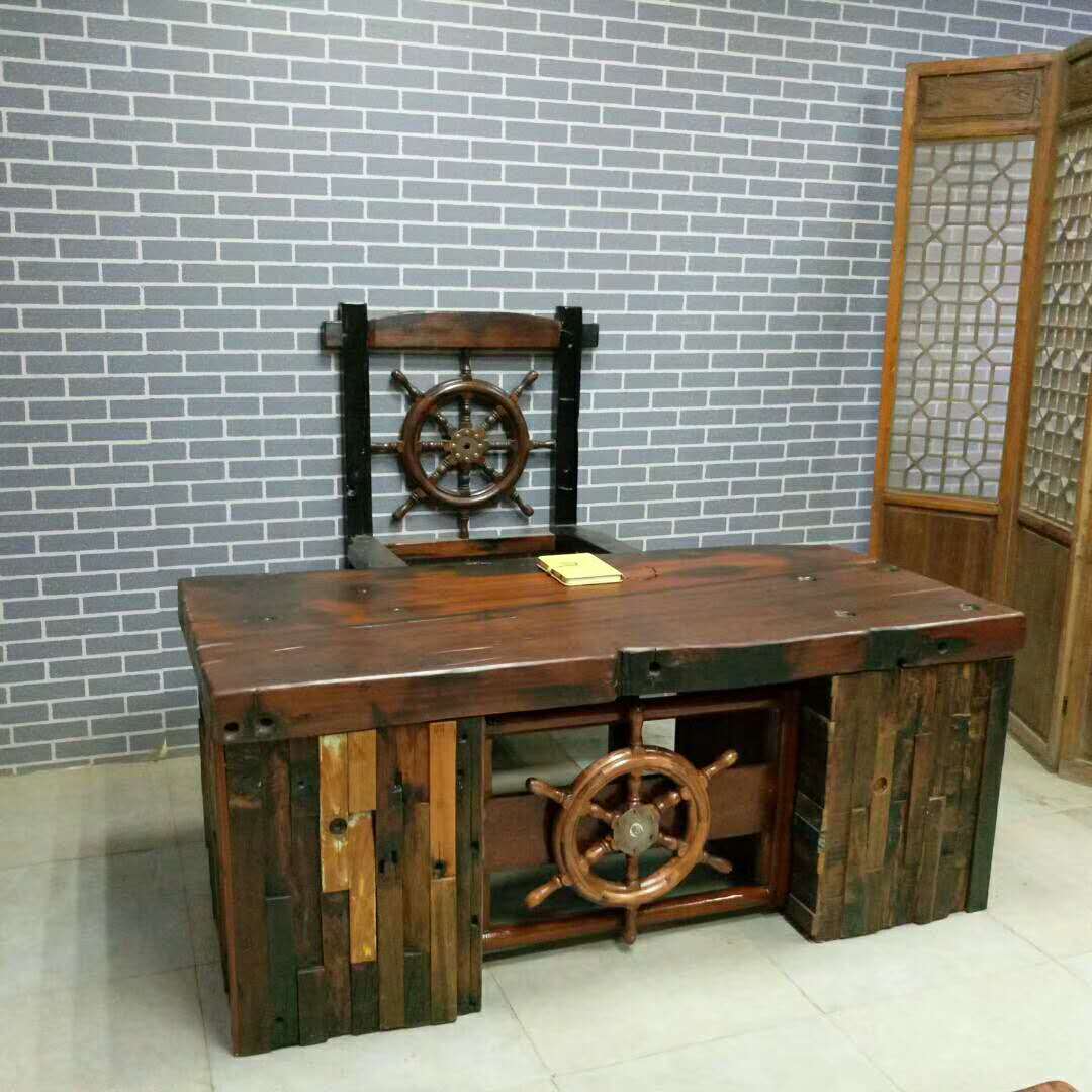 老船木办公桌书桌写字台 办公桌大班桌 老板桌 带抽屉 古船木家具