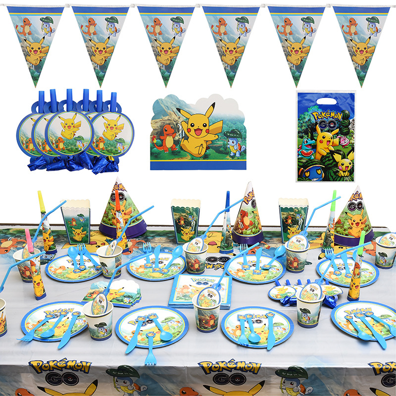 Cartoon Pikachu Set Children's Birthday Party Festival Pikachu Pennant Paper Pallet Party Decoration