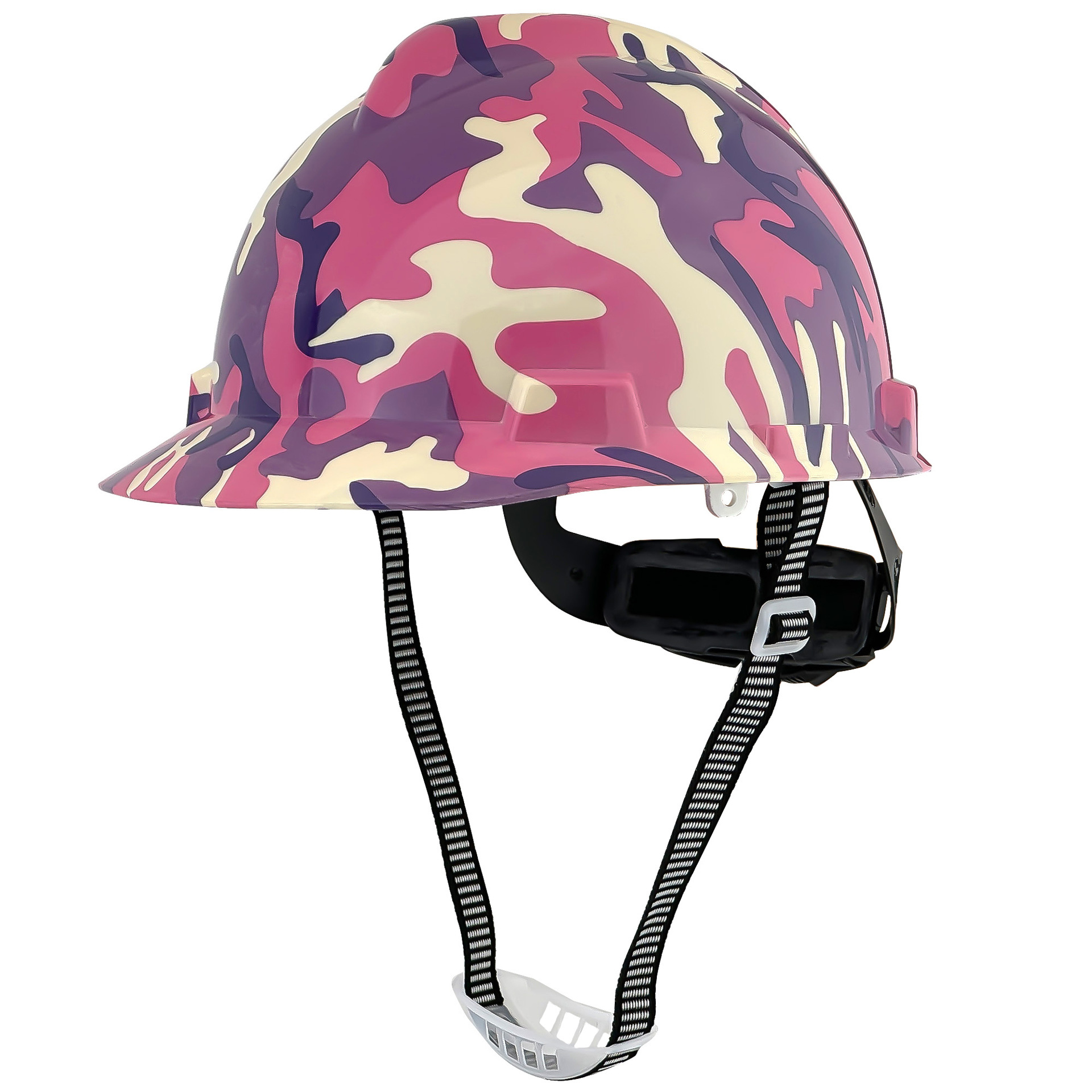 外贸出口ce,ansi水转印粉色迷彩图案风格abs塑料全边安全帽