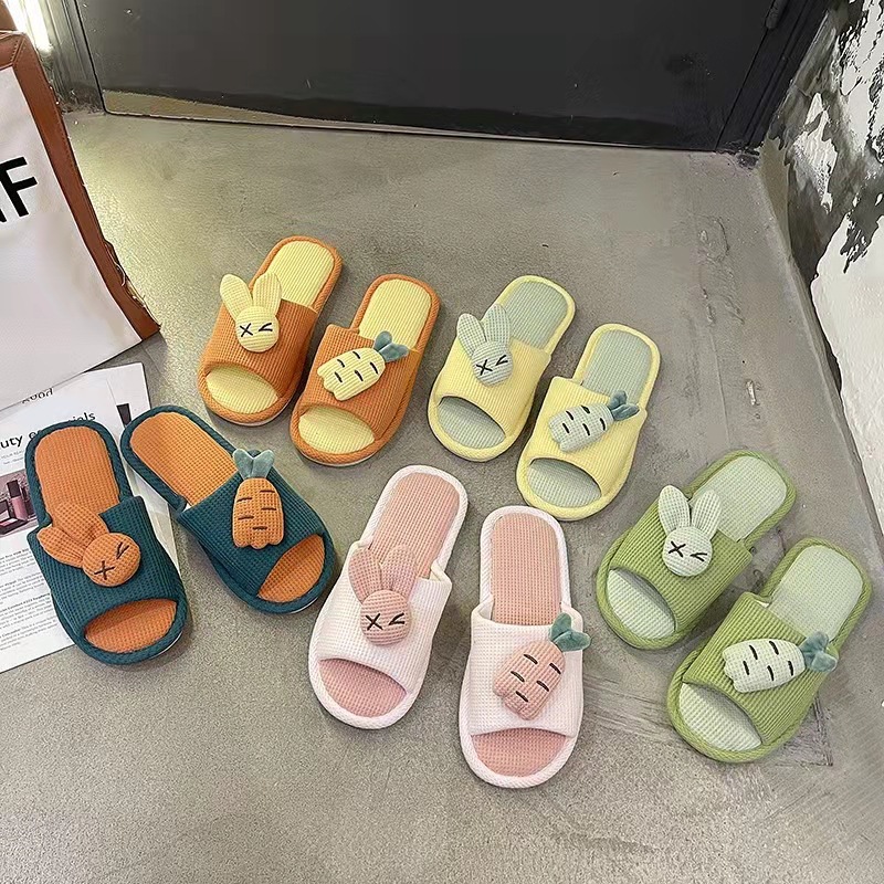 Linen Slippers for Women Spring and Autumn Home Indoor Autumn Home Cute Cotton Linen Silent Cotton Home Cloth Four Seasons Couple Summer