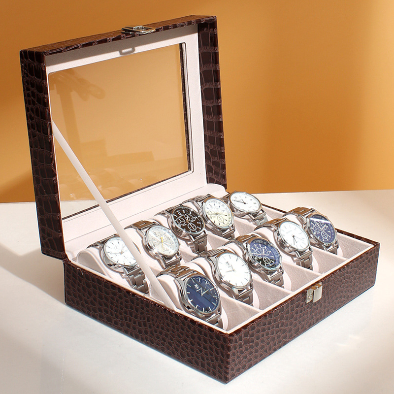 Multi-Epitopes High-Grade Ten Crocodile Pattern Watch Box Flip Display Box Watch Storage Box Gift Box in Stock Wholesale