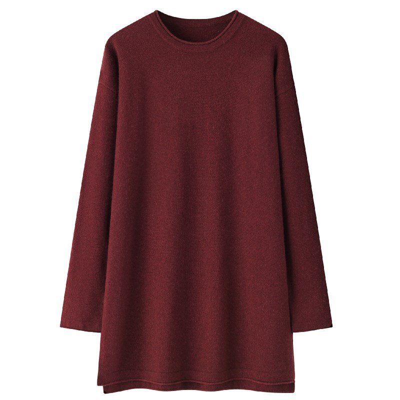 鄂尔多斯市纯山羊绒圆领中长款女套衫宽松加肥加大新款女式羊绒衫