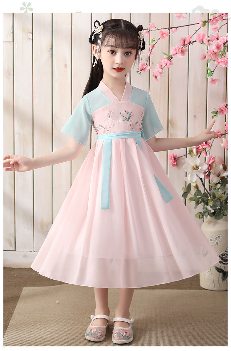 汉服女童夏季薄款短袖小学生新款襦裙仙女飘逸古装仙女风7岁