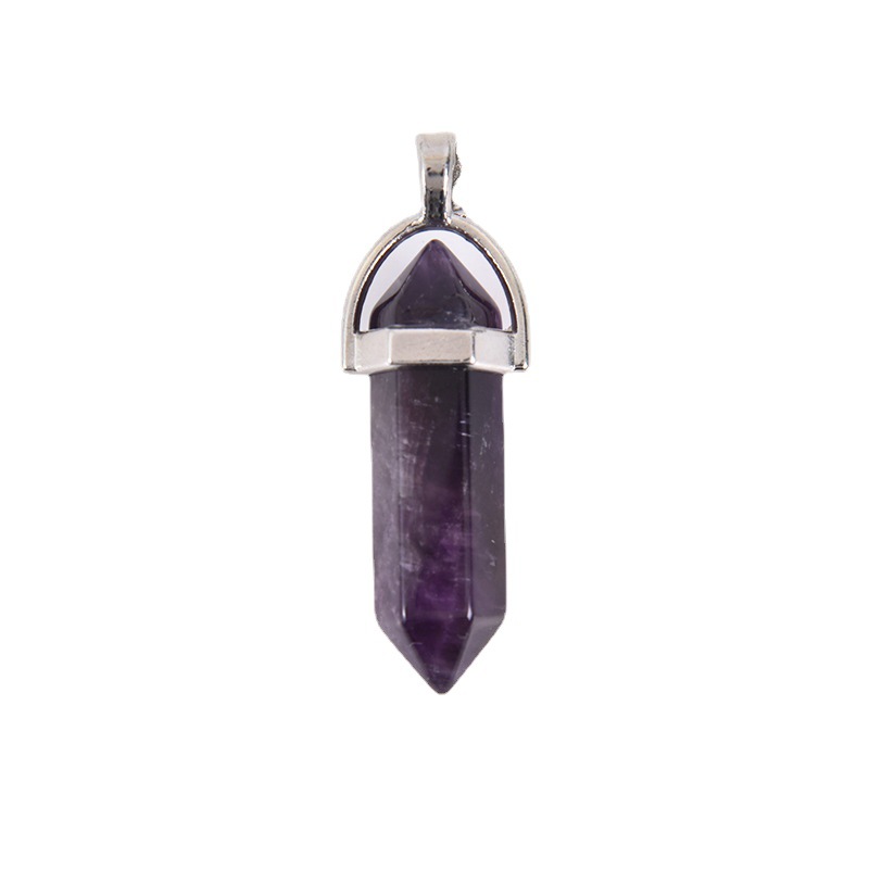 Natural Stone Amethyst Bullet Hexagon Prism Necklace Pendant Foreign Trade Wholesale Quartz Point Pendant